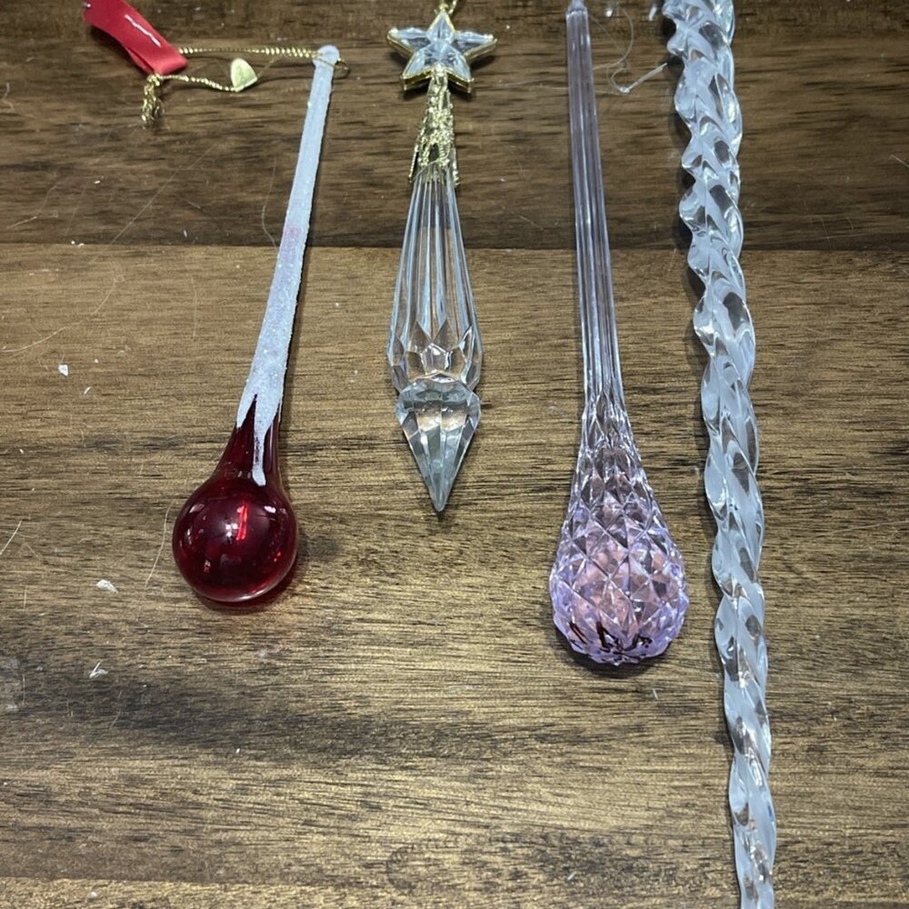 4 Tear Drop Icicle Ornaments 1 Hand Blown Glass Glitter‎ Christmas 3 Plastic